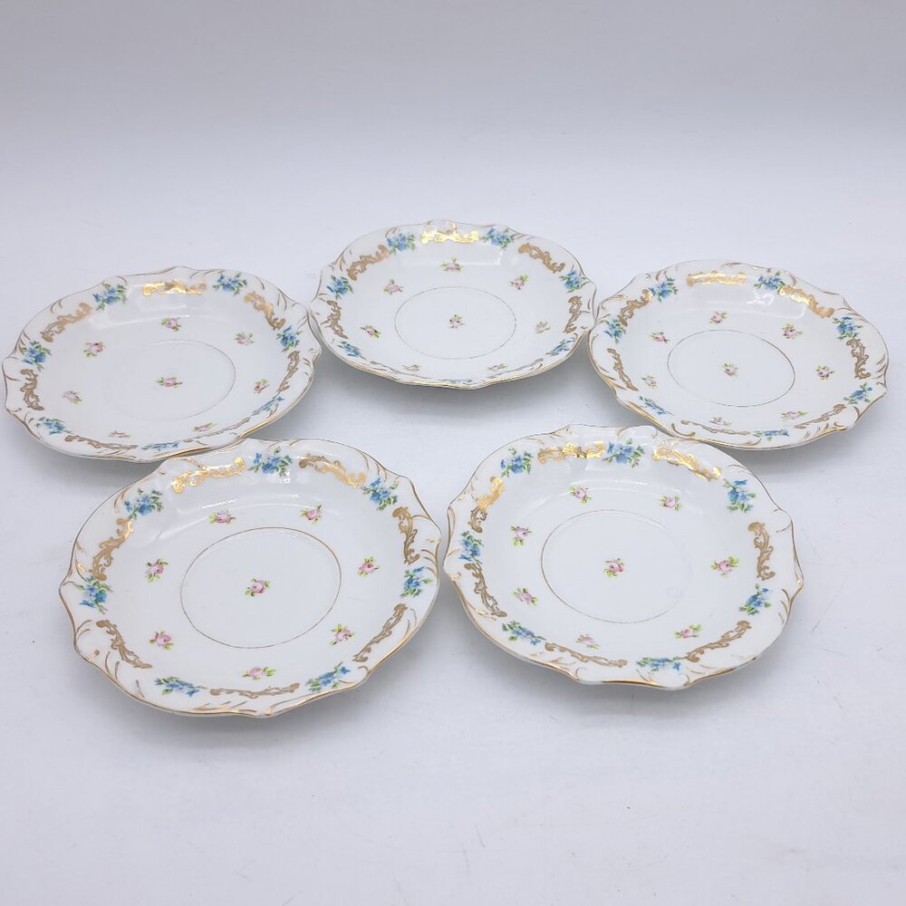 Set of 5 Antique Carlsbad Austria Saucers by Bawo & Dotter